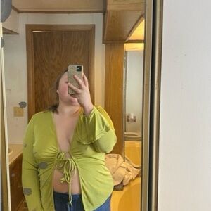 SHEIN Lime Green Tie-Front Crop Top